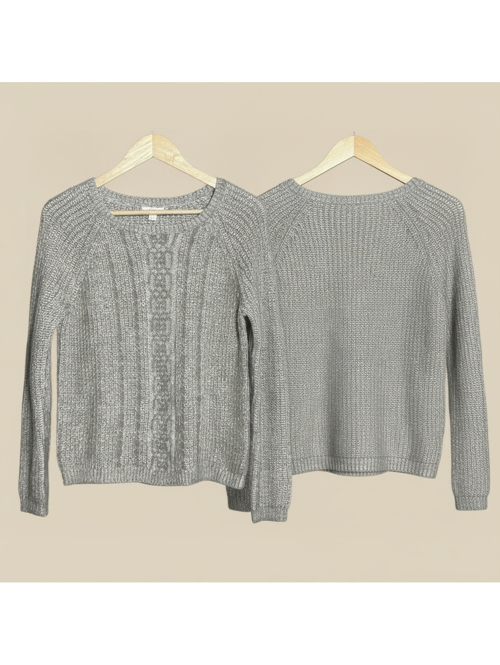 Caslon Beige Cable Knit Crewneck Fisherman Sweater Petite Small Grandmillennial